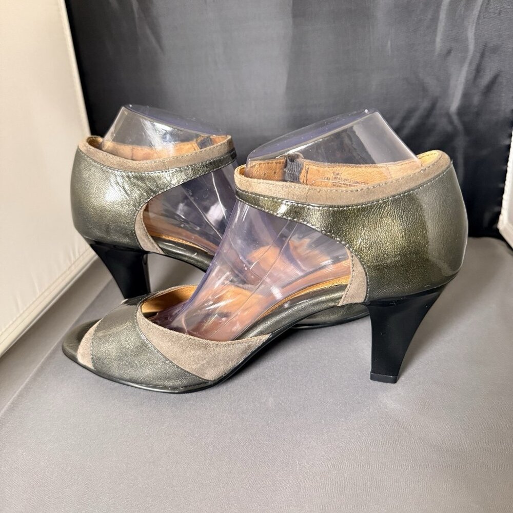 Sofft Gazelle Peep Toe Pumps Sandals Ankle Heeled Suede Green Women’s Size 10M - Picture 2 of 6